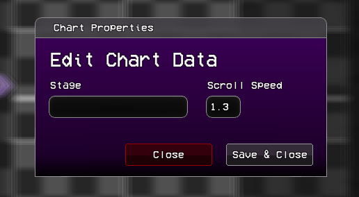 Image showing the Edit Chart Data menu, contents Stage and Scroll Speed
